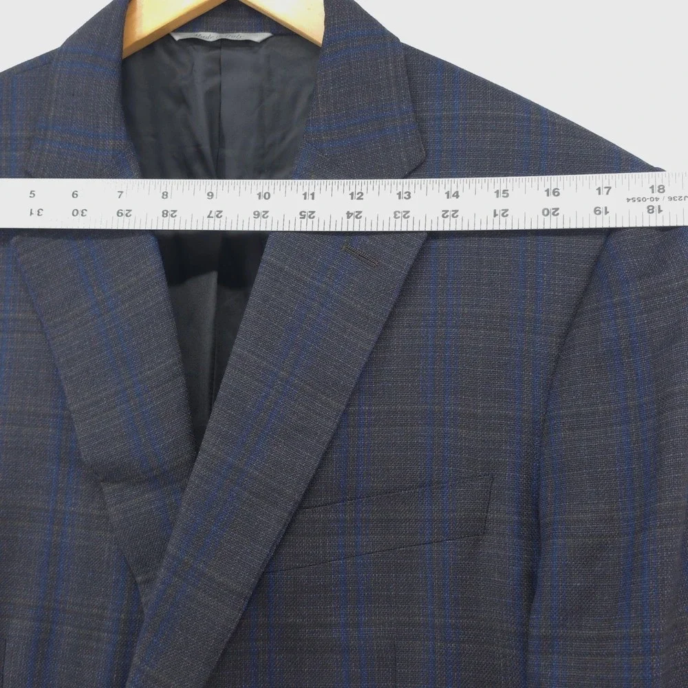 Canali 1934 Mens Wool Sport Coat Blazer 44R IT54 Charcoal Blue Windowpane Italy